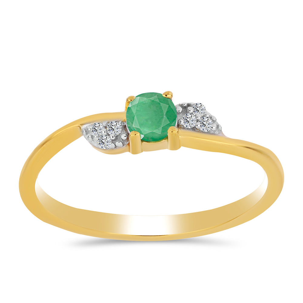 Anel de Prata com Banho de Ouro com Esmeralda do Brasil e Zircão Branco 3 