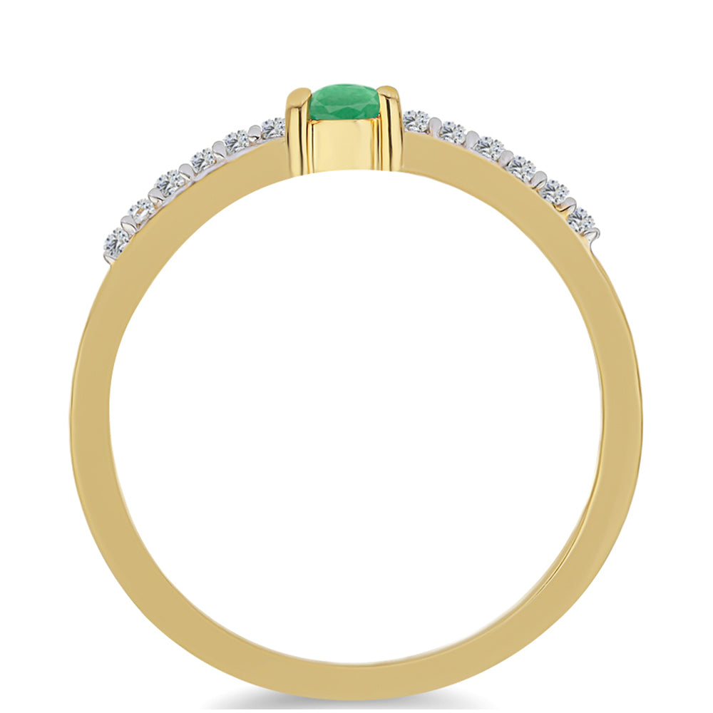 Anel de Prata com Banho de Ouro com Esmeralda do Brasil e Zircão Branco 2 