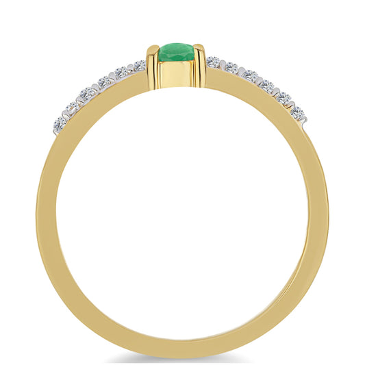 Anel de Prata com Banho de Ouro com Esmeralda do Brasil e Zircão Branco