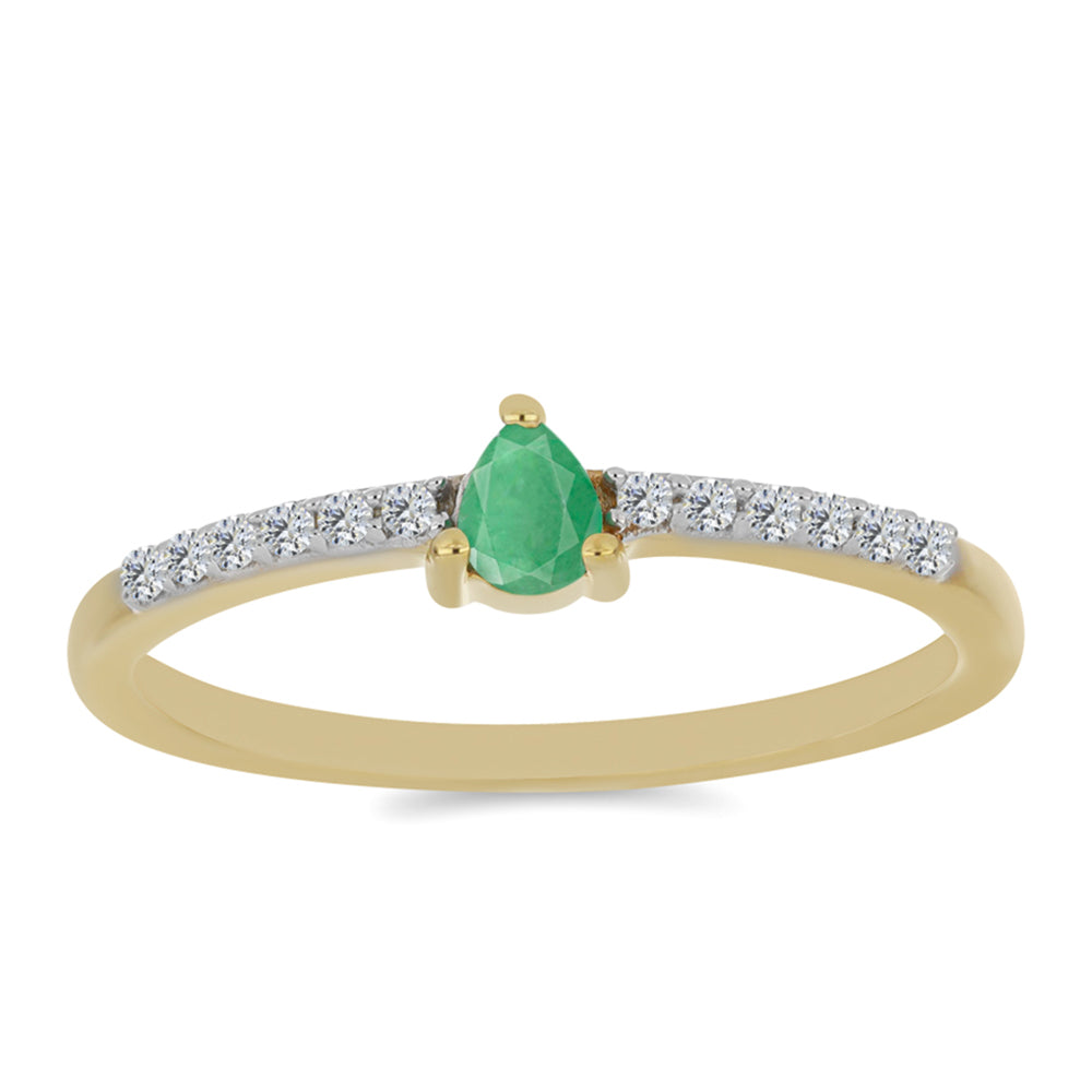 Anel de Prata com Banho de Ouro com Esmeralda do Brasil e Zircão Branco 3 