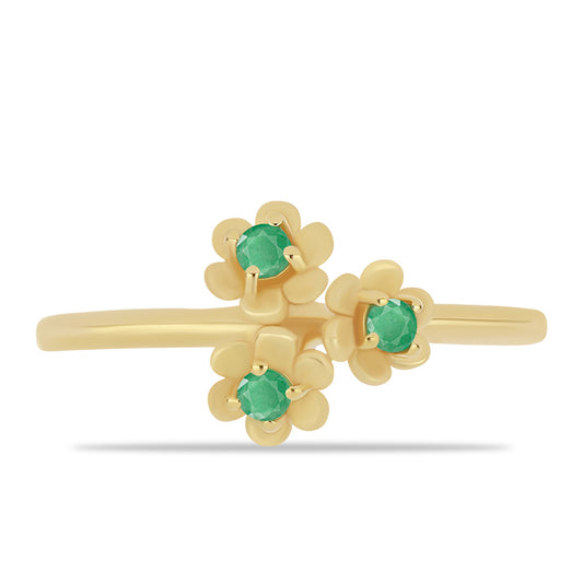 Anel de Prata com Banho de Ouro com Esmeralda do Brasil