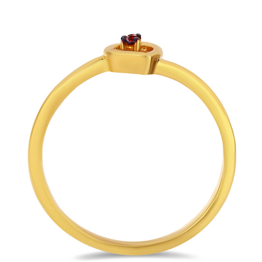 Anel de Prata com Banho de Ouro com Diamante Vermelho