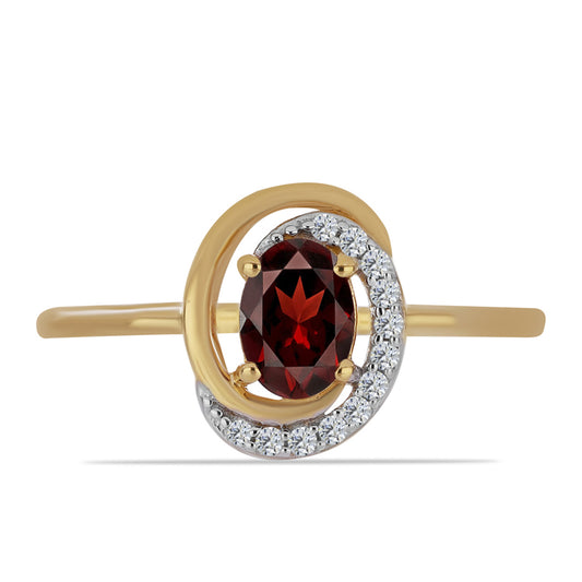 Anel de Prata com Banho de Ouro com Granada de Barton e Zircão Branco