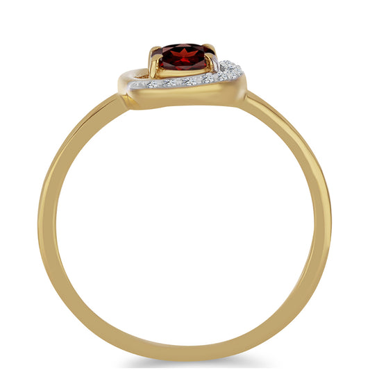 Anel de Prata com Banho de Ouro com Granada de Barton e Zircão Branco