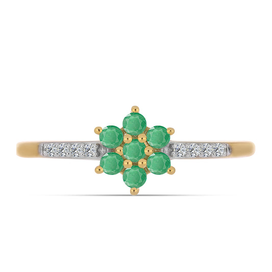 Anel de Prata com Banho de Ouro com Esmeralda do Brasil e Zircão Branco