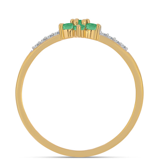 Anel de Prata com Banho de Ouro com Esmeralda do Brasil e Zircão Branco