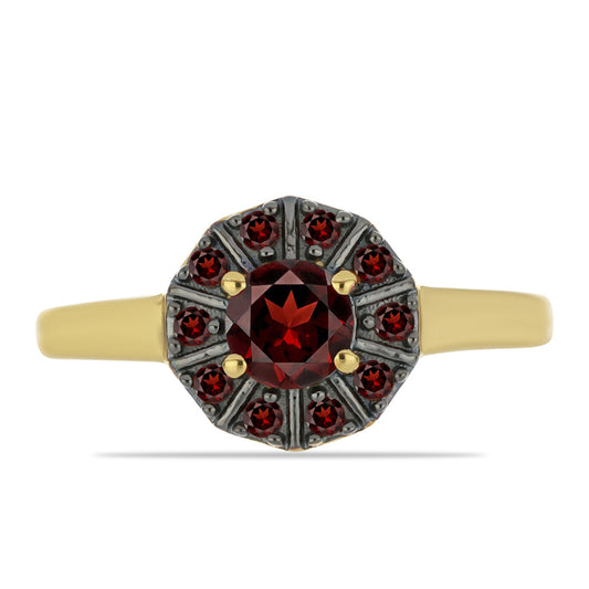 Anel de Prata com Banho de Ouro com Granada de Barton