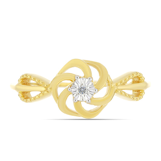 Anel de Prata com Banho de Ouro com Diamante Branco