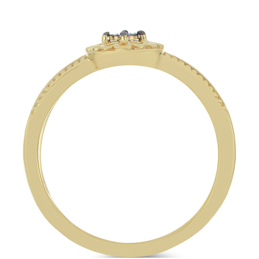 Anel de Prata com Banho de Ouro com Diamante Verde