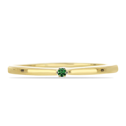 Anel de Prata com Banho de Ouro com Diamante Verde