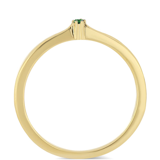 Anel de Prata com Banho de Ouro com Diamante Verde