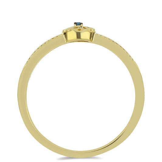 Anel de Prata com Banho de Ouro com Diamante Azul