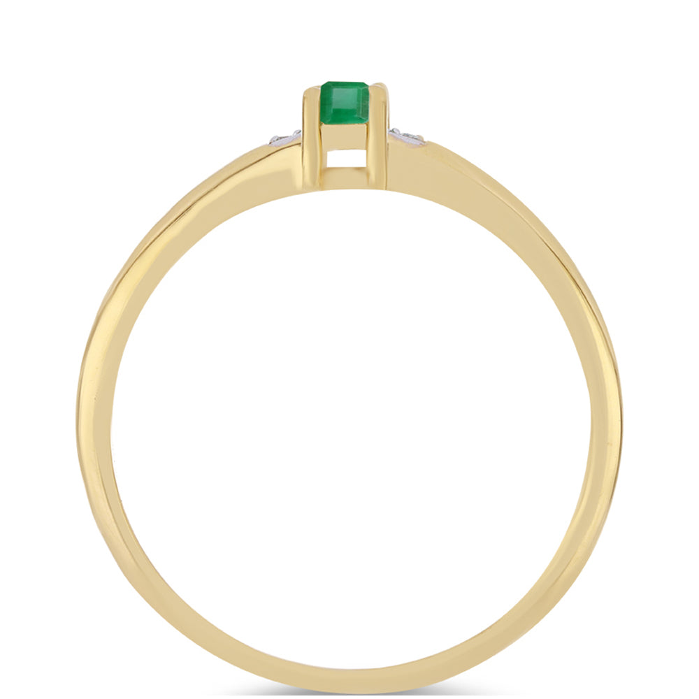 Anel de Prata com Banho de Ouro com Esmeralda do Brasil e Zircão Branco 2 