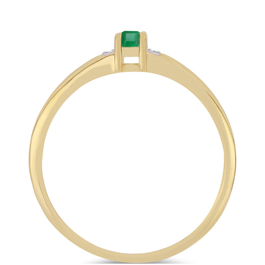 Anel de Prata com Banho de Ouro com Esmeralda do Brasil e Zircão Branco