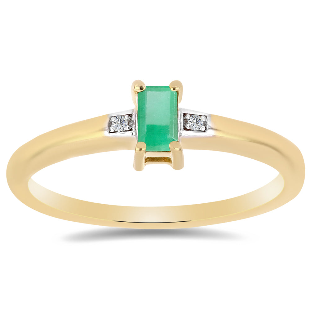 Anel de Prata com Banho de Ouro com Esmeralda do Brasil e Zircão Branco 3 