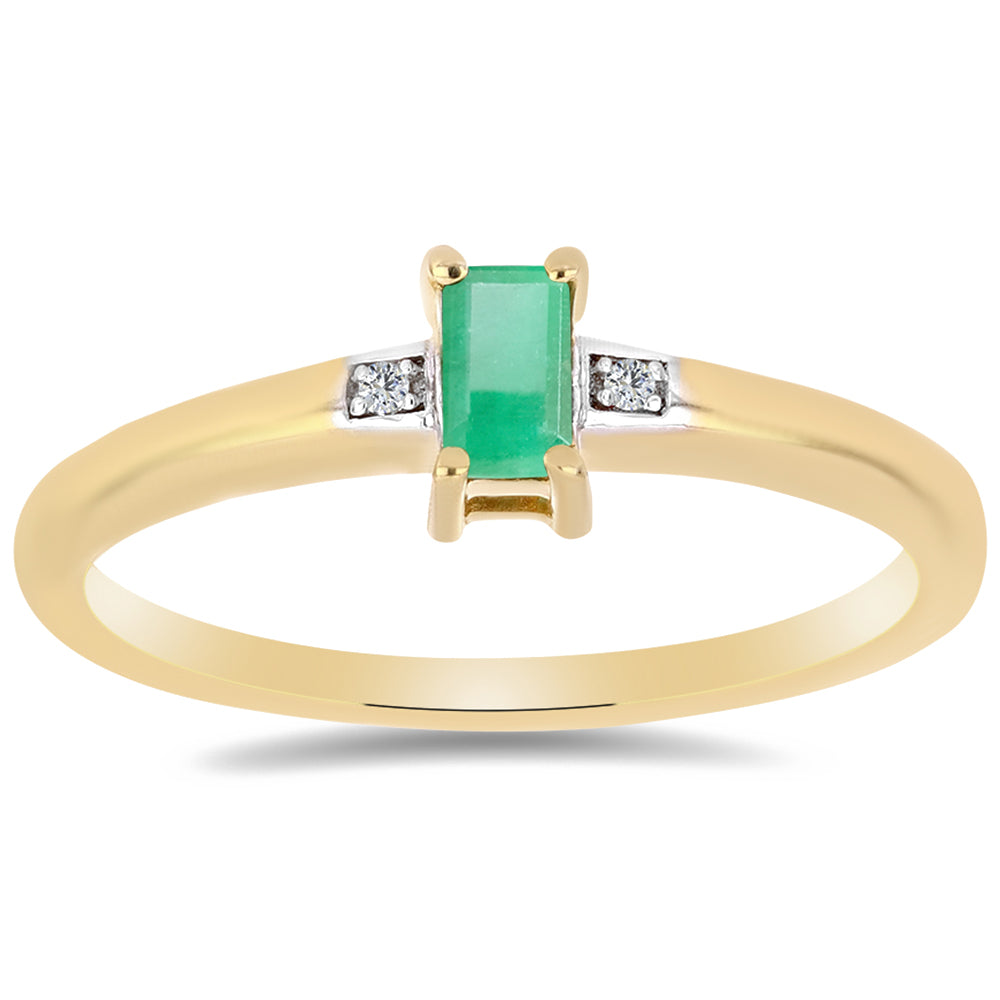 Anel de Prata com Banho de Ouro com Esmeralda do Brasil e Zircão Branco 3 