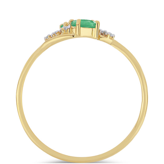 Anel de Prata com Banho de Ouro com Esmeralda do Brasil e Zircão Branco