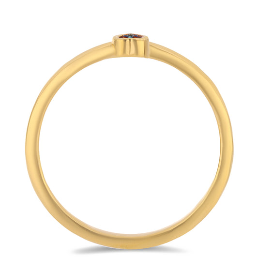 Anel de Prata com Banho de Ouro com Diamante Azul