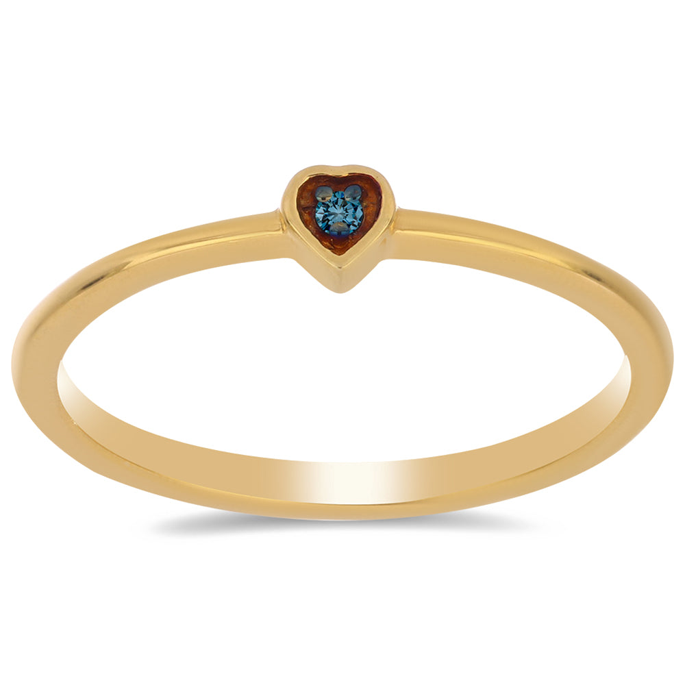 Anel de Prata com Banho de Ouro com Diamante Azul 3 