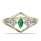 Anel de Prata com Banho de Ouro com Esmeralda do Brasil e Zircão Branco Natural