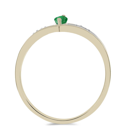 Anel de Prata com Banho de Ouro com Esmeralda do Brasil e Zircão Branco Natural