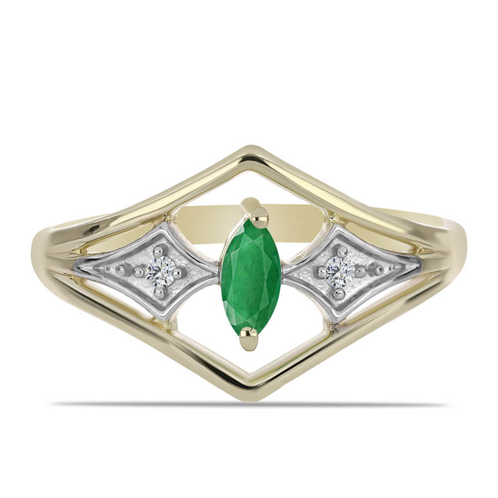 Anel de Prata com Banho de Ouro com Esmeralda do Brasil e Zircão Branco 1 