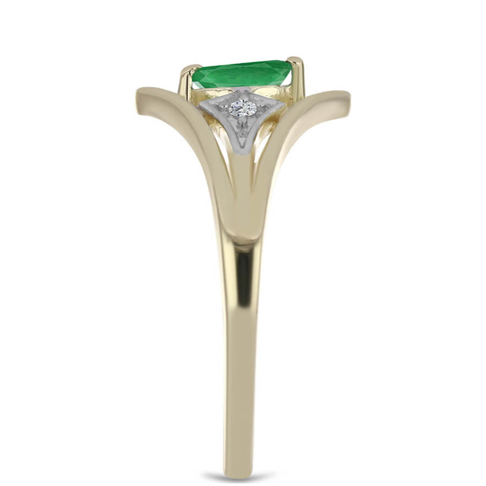 Anel de Prata com Banho de Ouro com Esmeralda do Brasil e Zircão Branco 4 