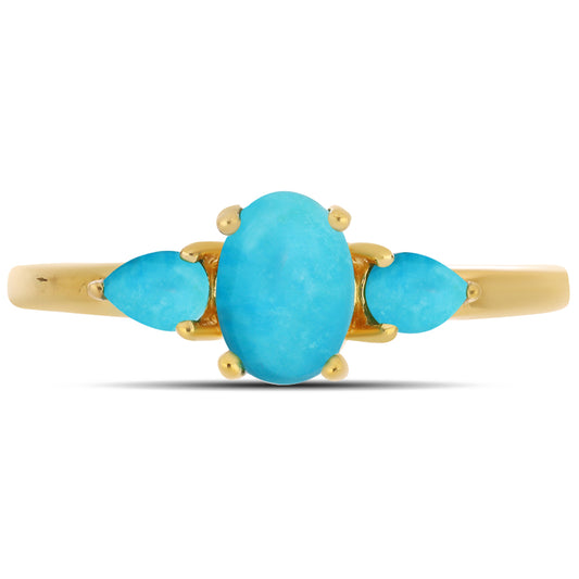 Anel de Prata com Banho de Ouro com Turquesa Bela Adormecida