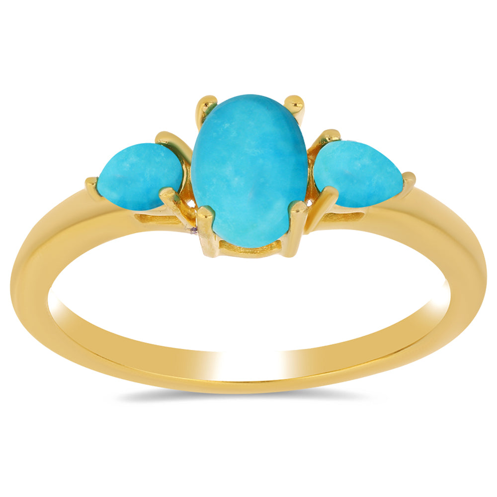 Anel de Prata com Banho de Ouro com Turquesa Bela Adormecida 3 