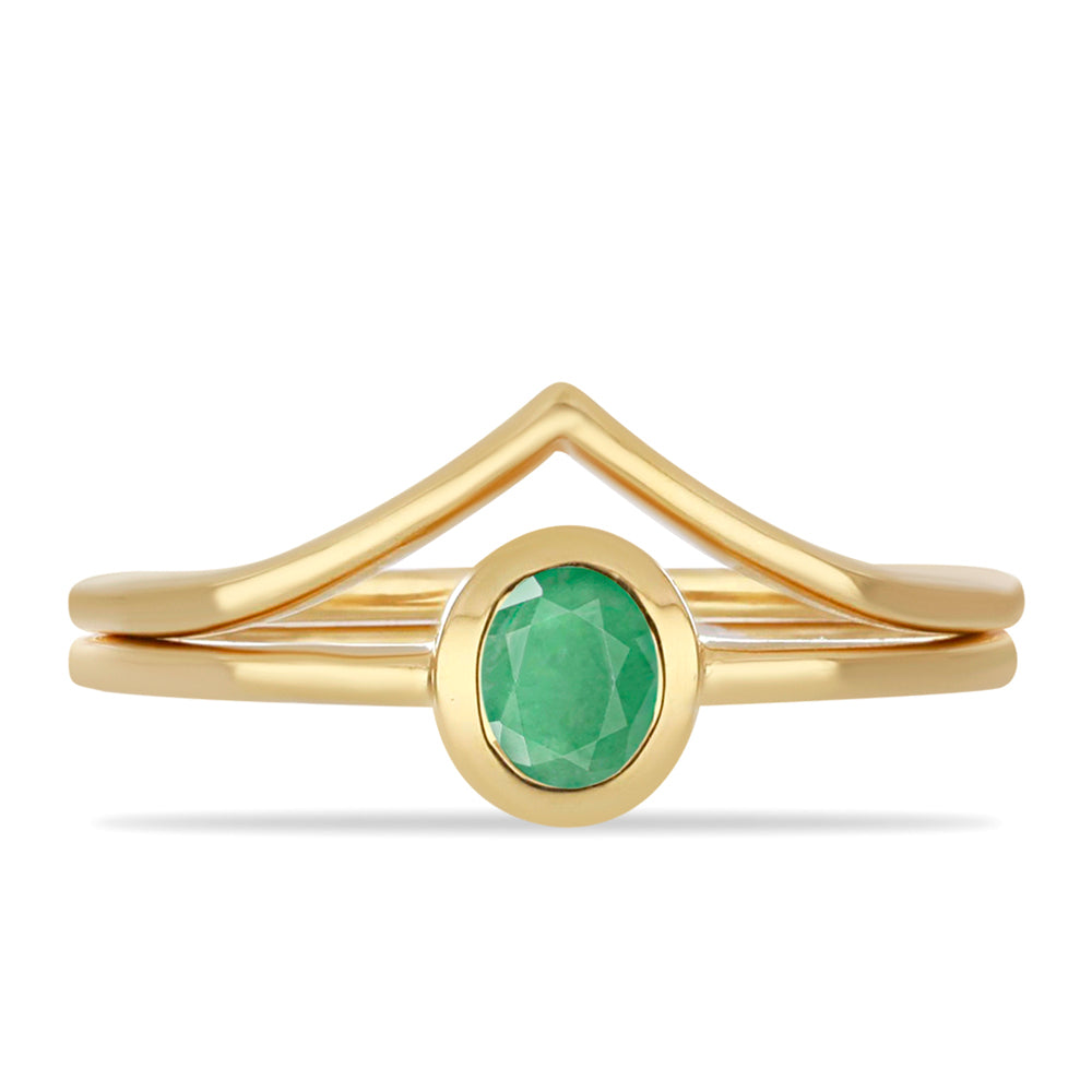 Anel de Prata com Banho de Ouro com Esmeralda do Brasil 1 