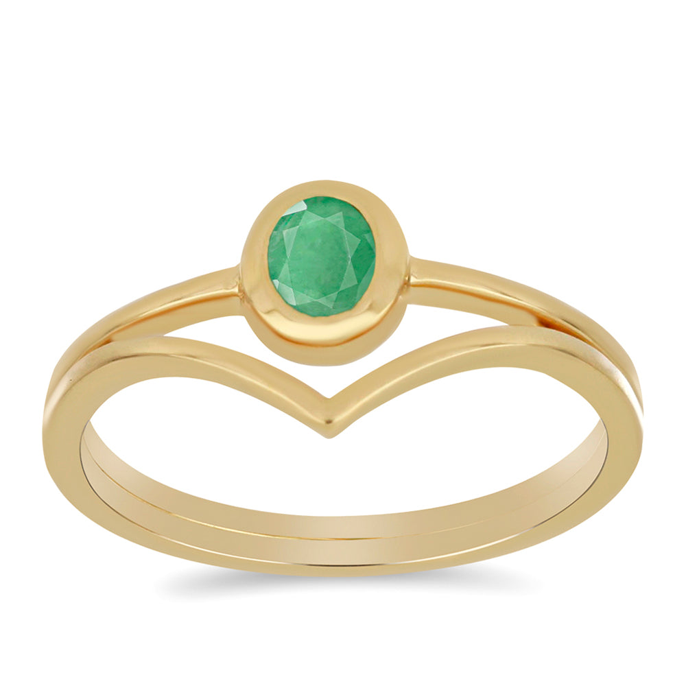 Anel de Prata com Banho de Ouro com Esmeralda do Brasil 3 