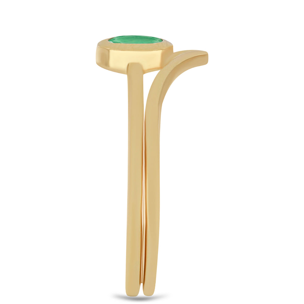 Anel de Prata com Banho de Ouro com Esmeralda do Brasil 4 