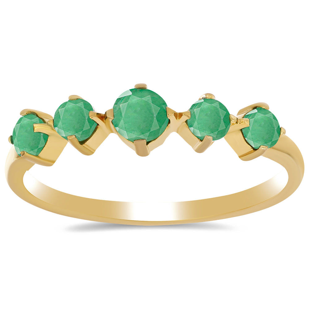 Anel de Prata com Banho de Ouro com Esmeralda do Brasil 3 