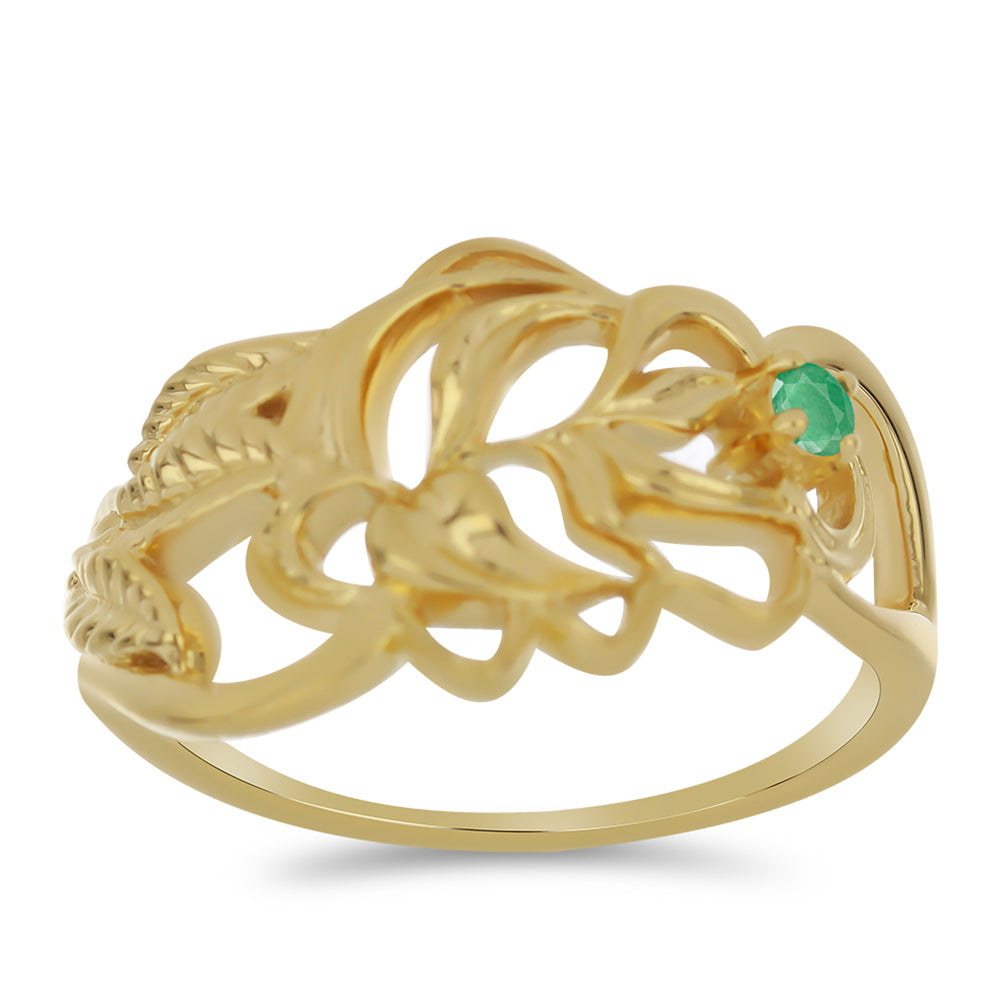 Anel de Prata com Banho de Ouro com Esmeralda do Brasil  Contraste: Cabeca de Veado (800)