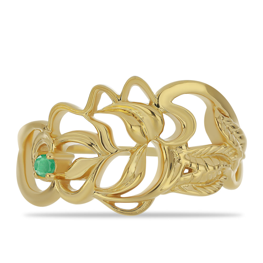 Anel de Prata com Banho de Ouro com Esmeralda do Brasil  Contraste: Cabeca de Veado (800) 1 