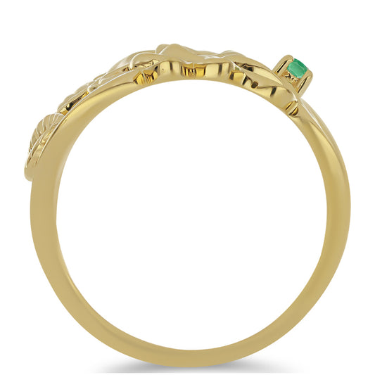 Anel de Prata com Banho de Ouro com Esmeralda do Brasil  Contraste: Cabeca de Veado (800)