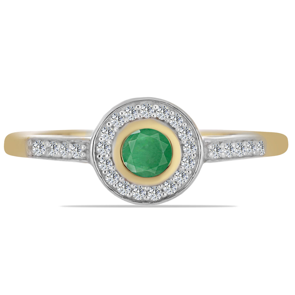 Anel de Prata com Banho de Ouro com Esmeralda do Brasil e Zircão Branco 1 