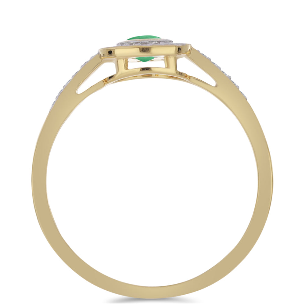 Anel de Prata com Banho de Ouro com Esmeralda do Brasil e Zircão Branco 2 