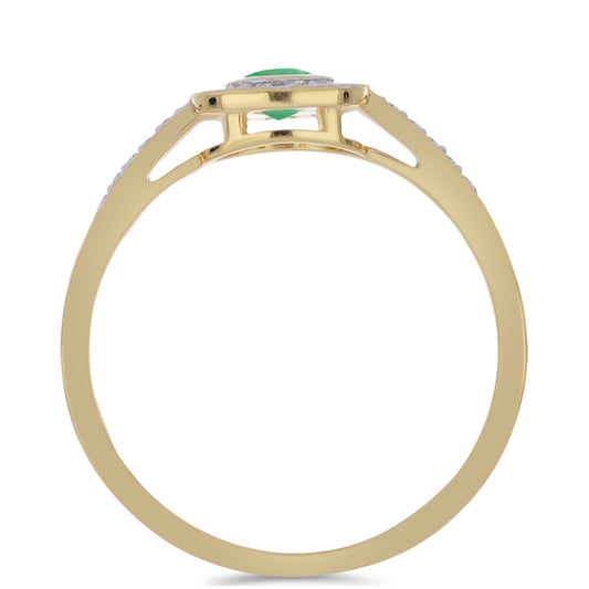 Anel de Prata com Banho de Ouro com Esmeralda do Brasil e Zircão Branco