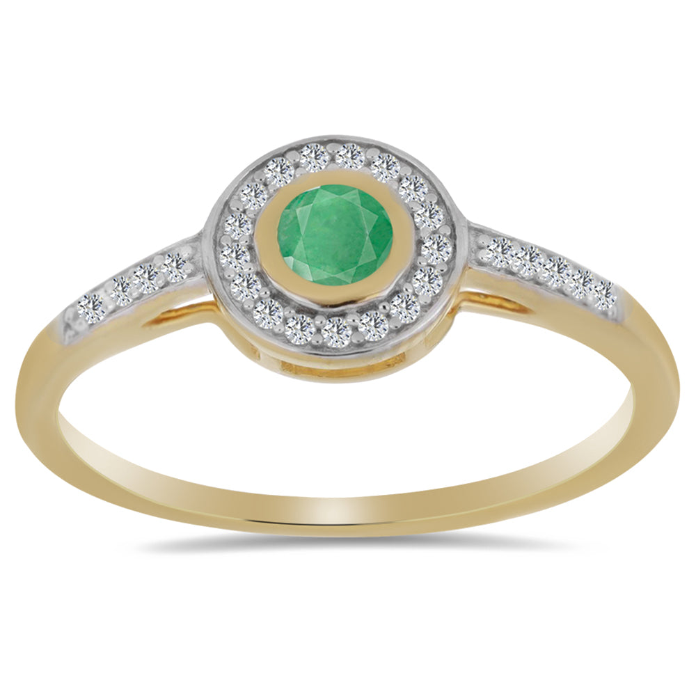 Anel de Prata com Banho de Ouro com Esmeralda do Brasil e Zircão Branco