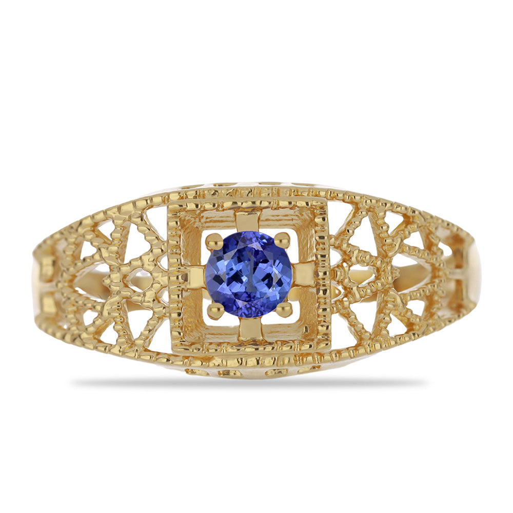 Anel de Prata com Banho de Ouro com Tanzanite  Contraste: Cabeca de Veado (800)