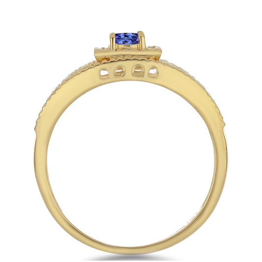 Anel de Prata com Banho de Ouro com Tanzanite  Contraste: Cabeca de Veado (800)