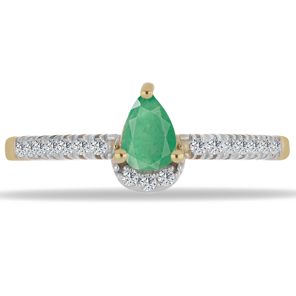 Anel de Prata com Banho de Ouro com Esmeralda do Brasil e Zircão Branco