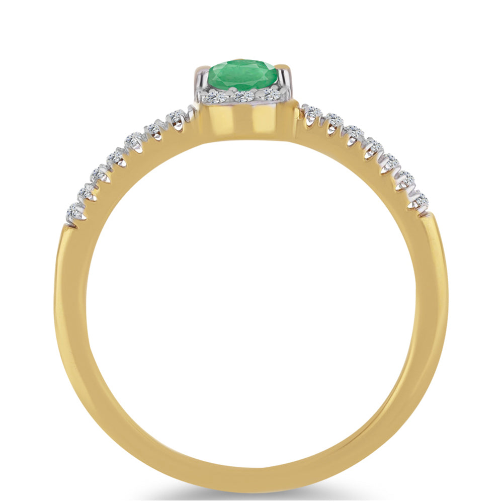 Anel de Prata com Banho de Ouro com Esmeralda do Brasil e Zircão Branco 2 