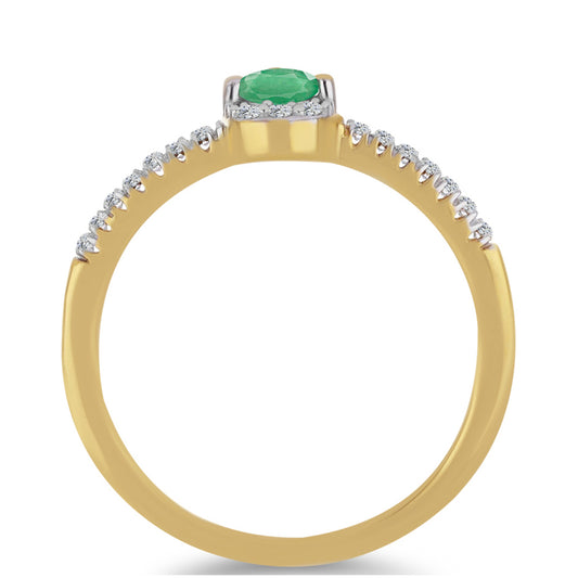 Anel de Prata com Banho de Ouro com Esmeralda do Brasil e Zircão Branco