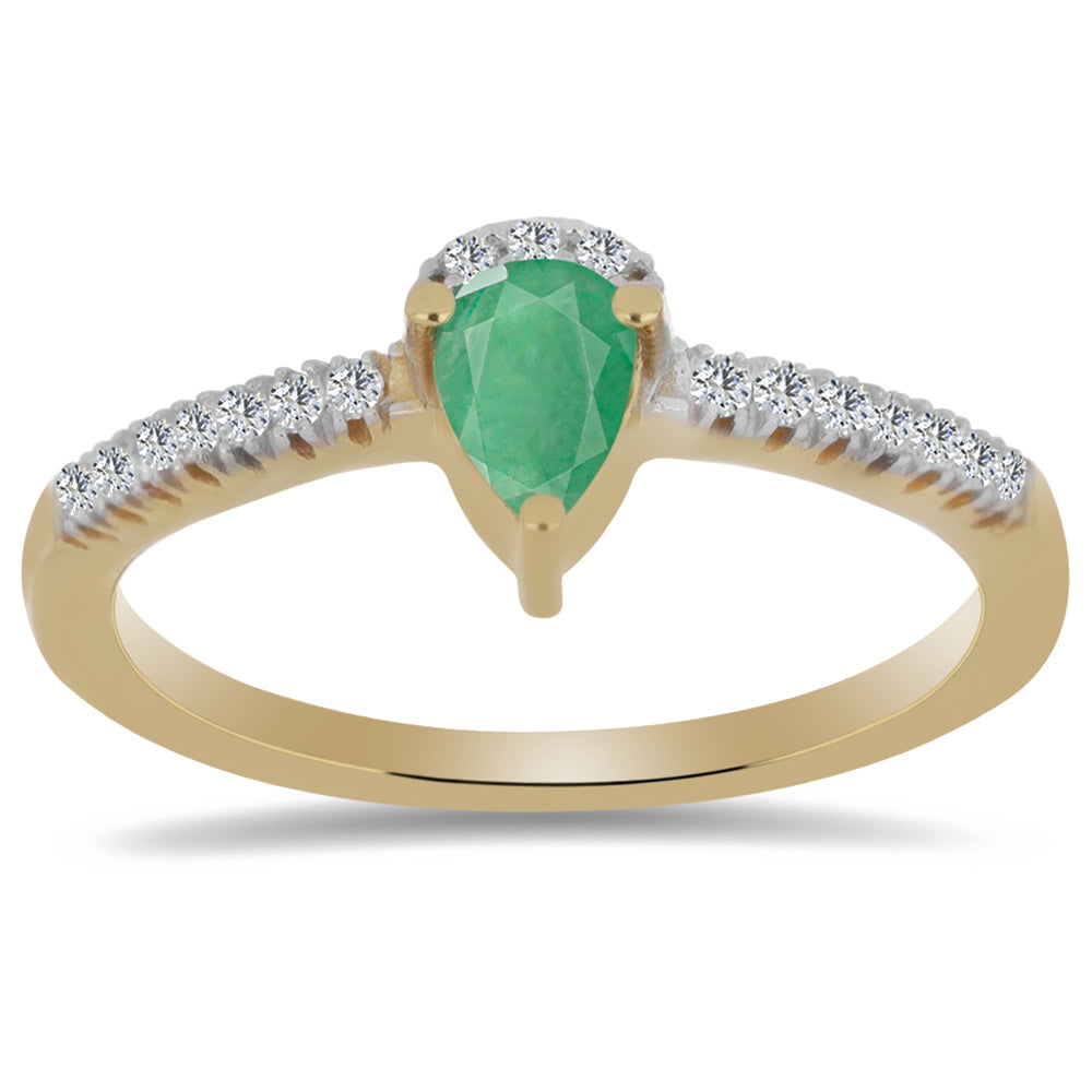 Anel de Prata com Banho de Ouro com Esmeralda do Brasil e Zircão Branco