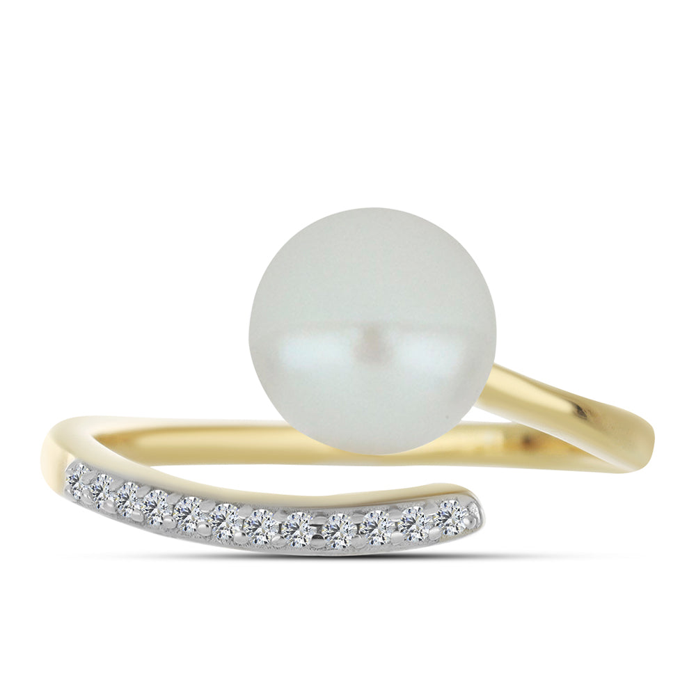 Anel de Prata com Banho de Ouro com Pérola de Água Doce Branca e Topázio Branco 1 