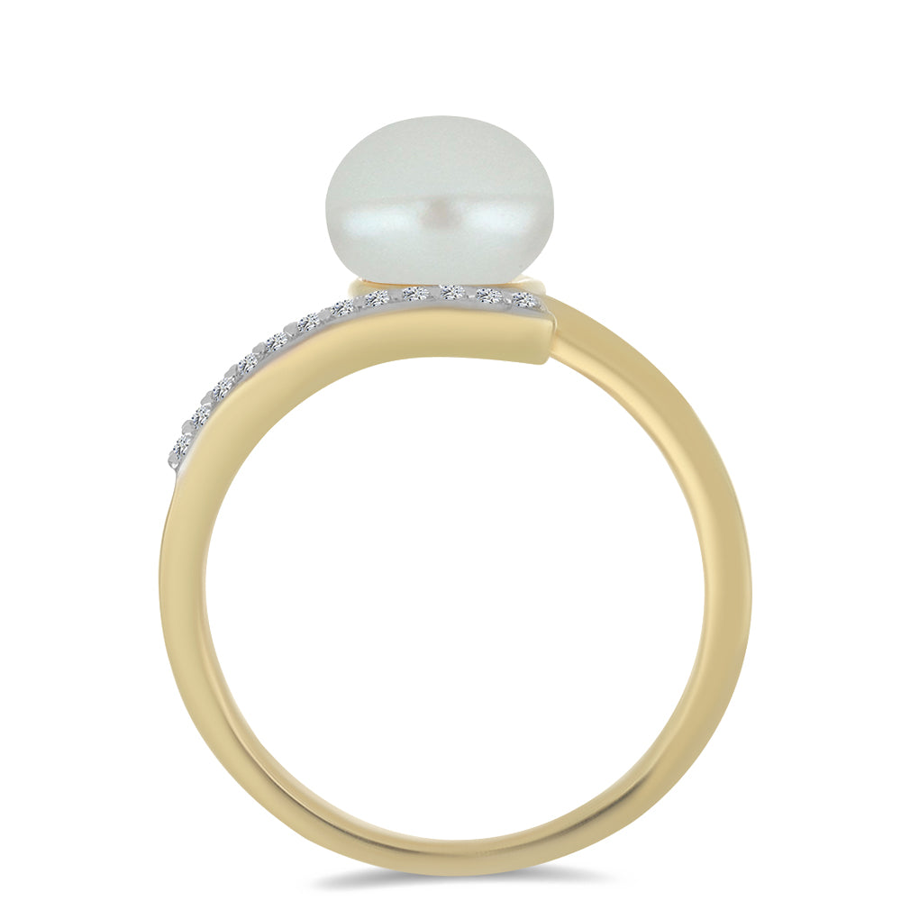 Anel de Prata com Banho de Ouro com Pérola de Água Doce Branca e Topázio Branco 2 