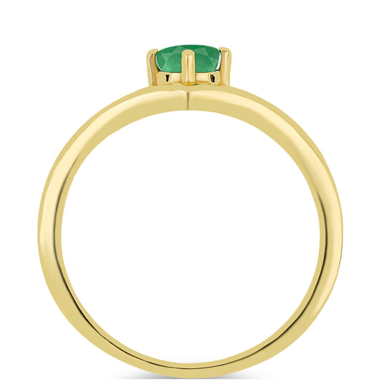 Anel de Prata com Banho de Ouro com Esmeralda do Brasil