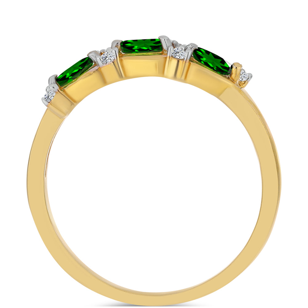 Anel de Prata com Banho de Ouro com Diópsido Crómio e Zircão Branco